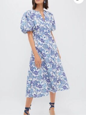 Hyacinth House Steel Blue Floral Brody Midi Dress Large